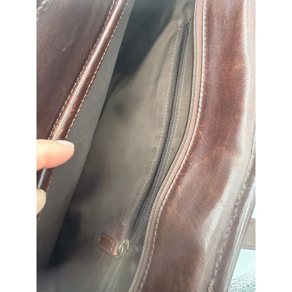 Vintage Burgundy Leather Briefcase Laptop Messenger Bag Organizer Crossbody
